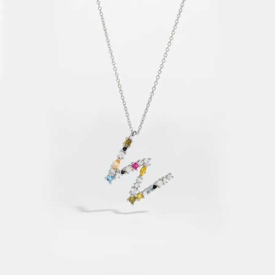 18K Gold Plated 925 Sterling Silver Multi-colored Initial Necklace - Merida