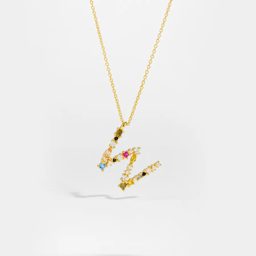 18K Gold Plated 925 Sterling Silver Multi-colored Initial Necklace - Merida
