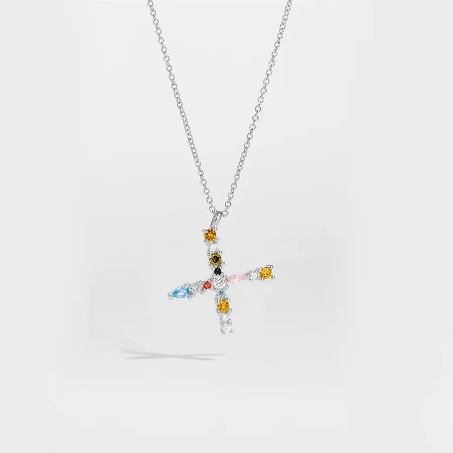 18K Gold Plated 925 Sterling Silver Multi-colored Initial Necklace - Merida