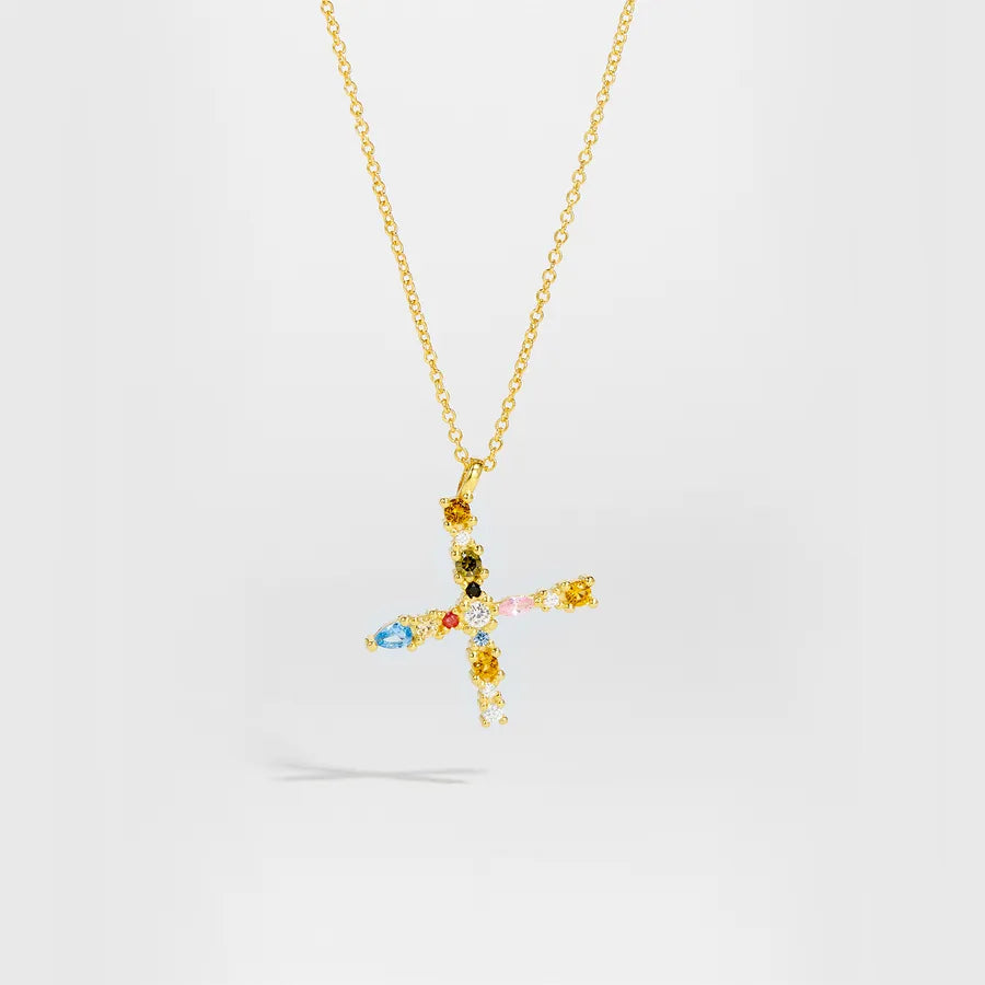 18K Gold Plated 925 Sterling Silver Multi-colored Initial Necklace - Merida