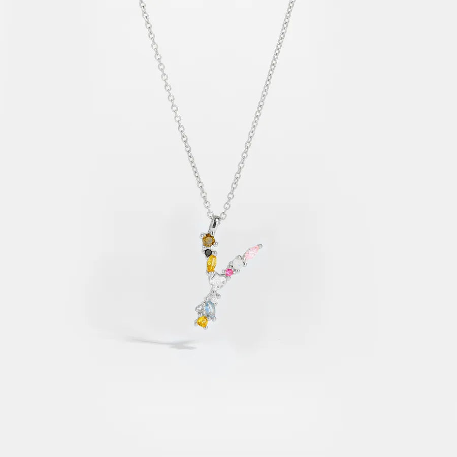 18K Gold Plated 925 Sterling Silver Multi-colored Initial Necklace - Merida
