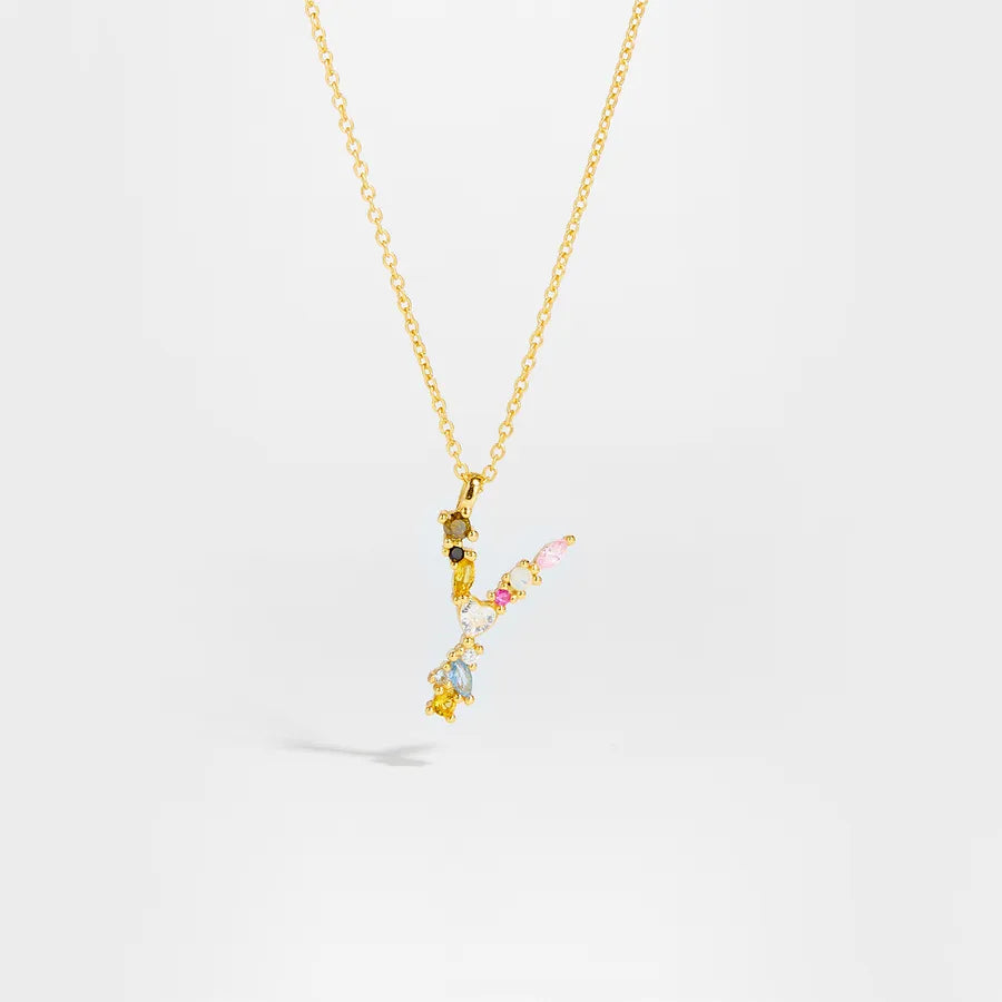 18K Gold Plated 925 Sterling Silver Multi-colored Initial Necklace - Merida