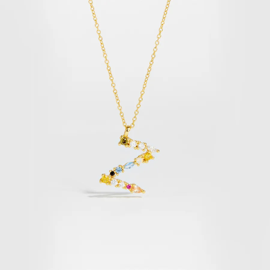 18K Gold Plated 925 Sterling Silver Multi-colored Initial Necklace - Merida