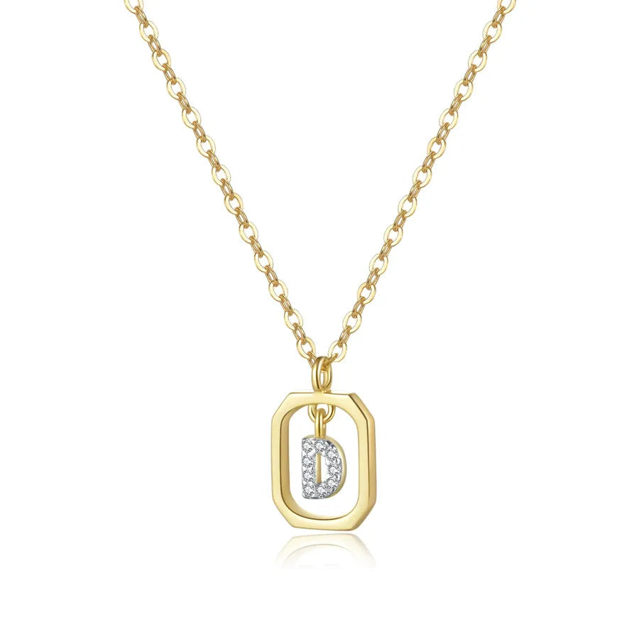 Gold necklace with a pendant on a white background, featuring a '925 Sterling Silver' stamp.