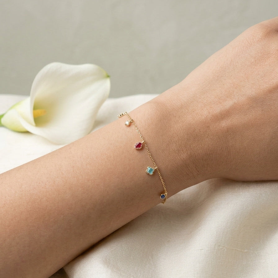 18K Gold Plated 925 Sterling Silver Charms Bracelet - Monica