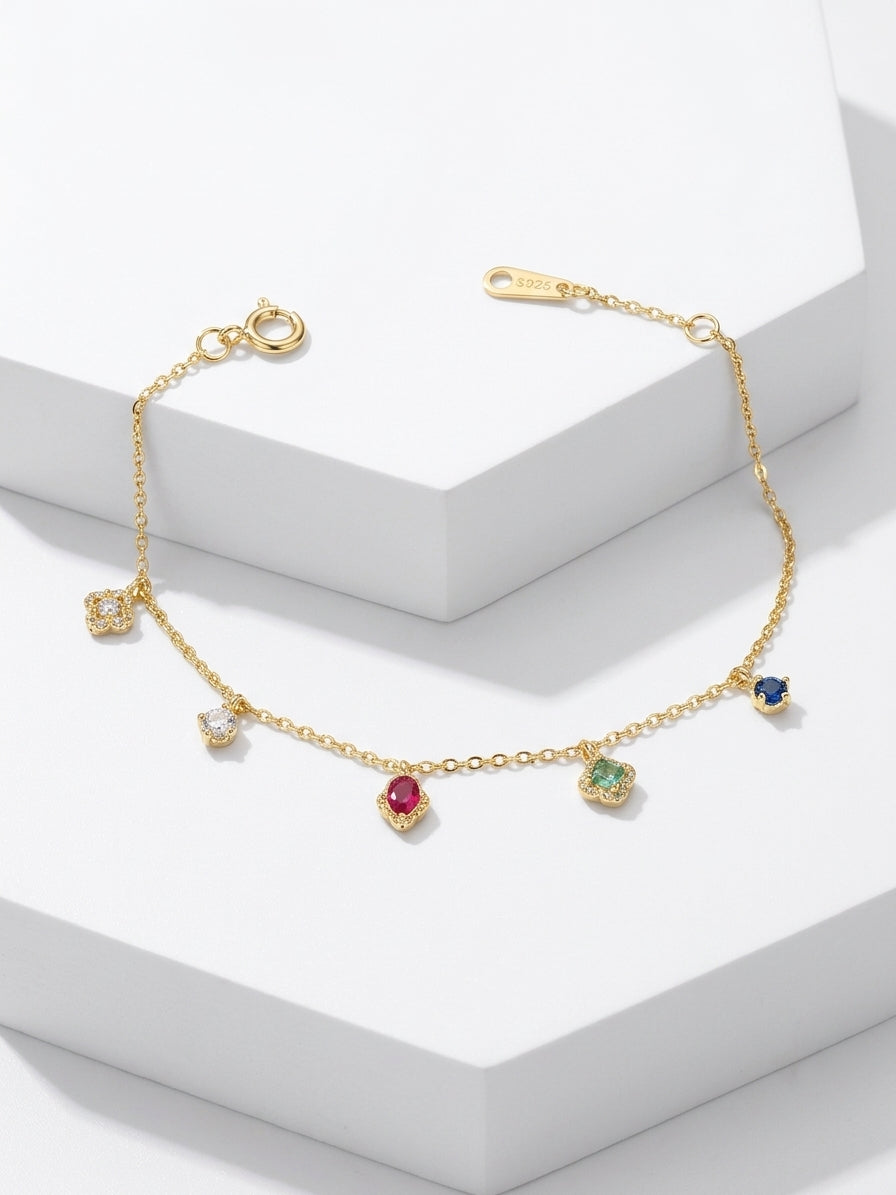 18K Gold Plated 925 Sterling Silver Charms Bracelet - Monica