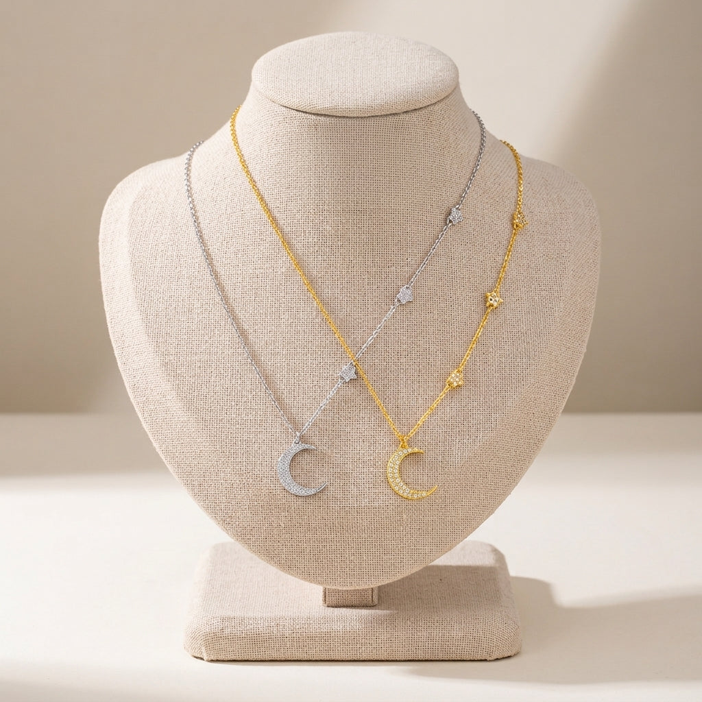 18K Gold Plated 925 Sterling Silver Moon Pendant Necklace - Luna
