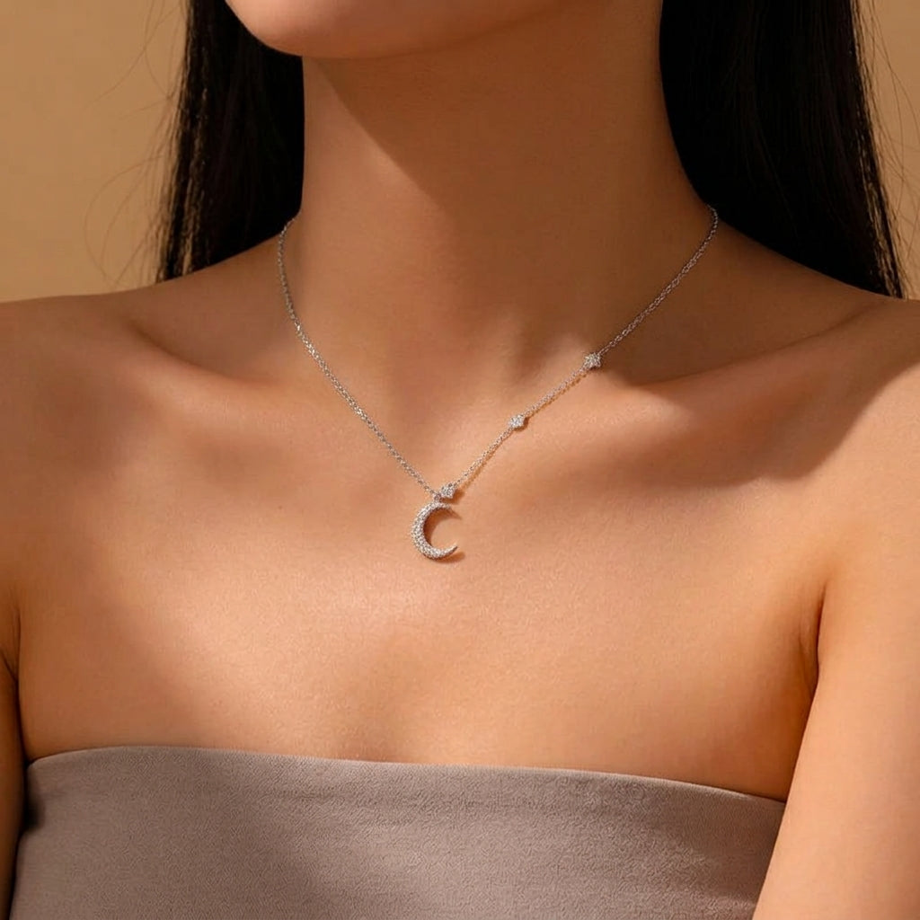 18K Gold Plated 925 Sterling Silver Moon Pendant Necklace - Luna