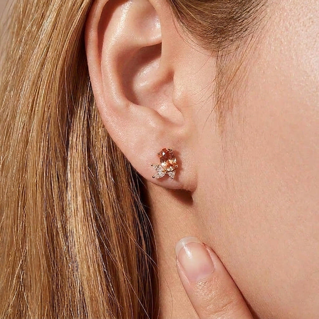 18K Gold Plated 925 Sterling Silver Oval Stud Earrings - Avery