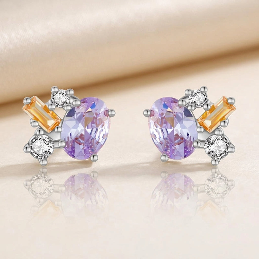 18K Gold Plated 925 Sterling Silver Amethyst Earrings - Evelina