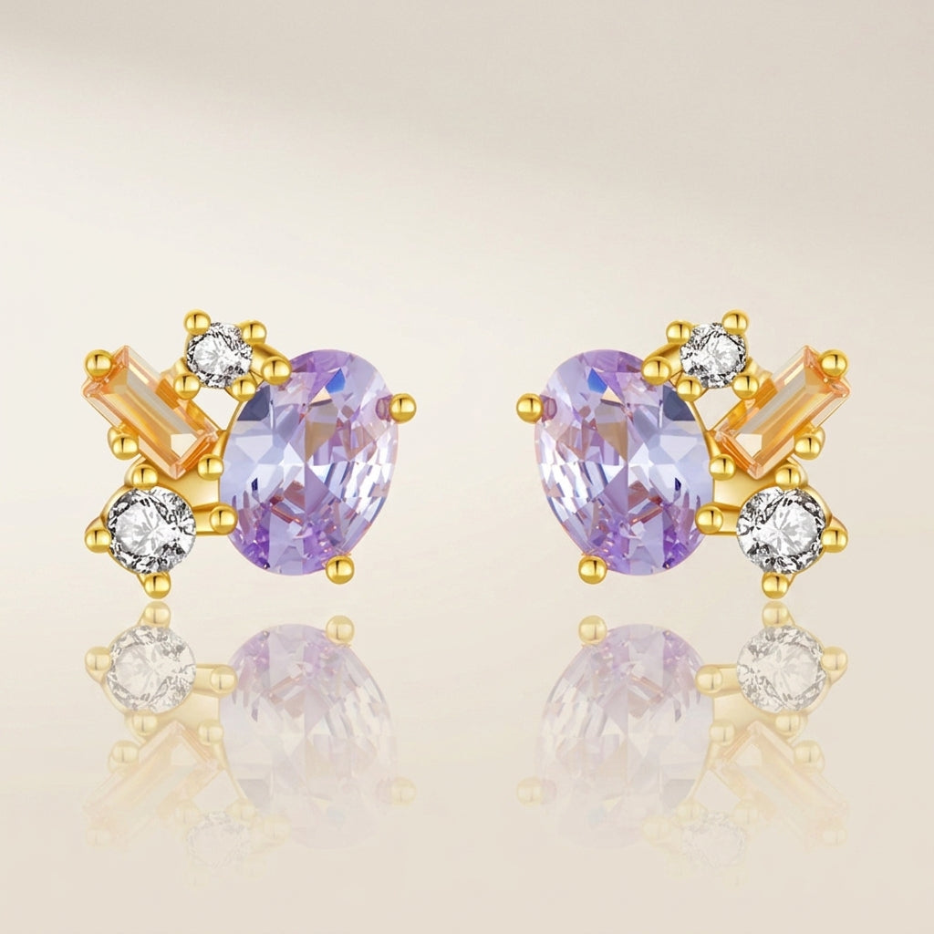 18K Gold Plated 925 Sterling Silver Amethyst Earrings - Evelina