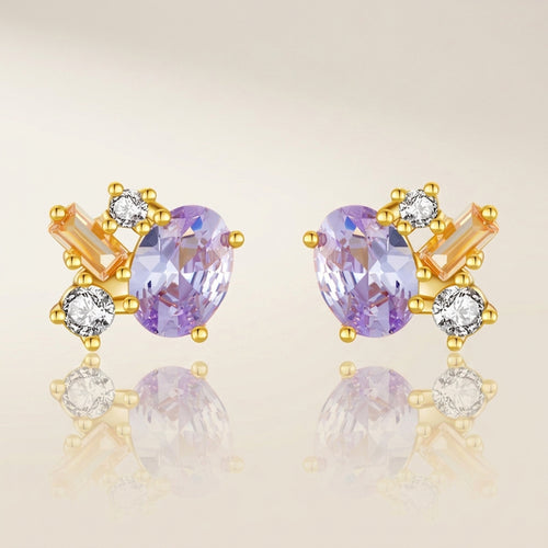 18K Gold Plated 925 Sterling Silver Amethyst Earrings - Evelina