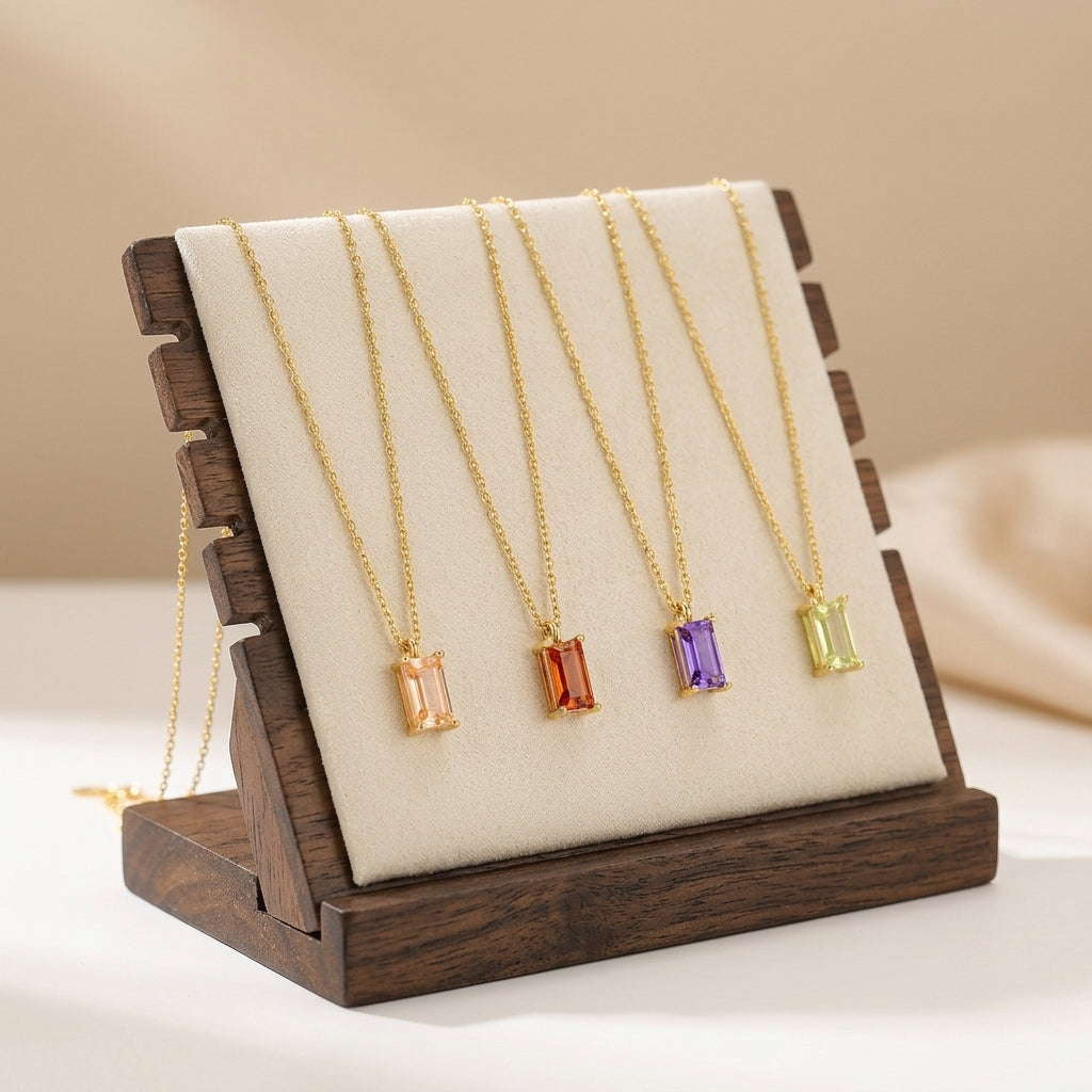 18K Gold Plated 925 Sterling Silver Baguette Necklace - Brielle