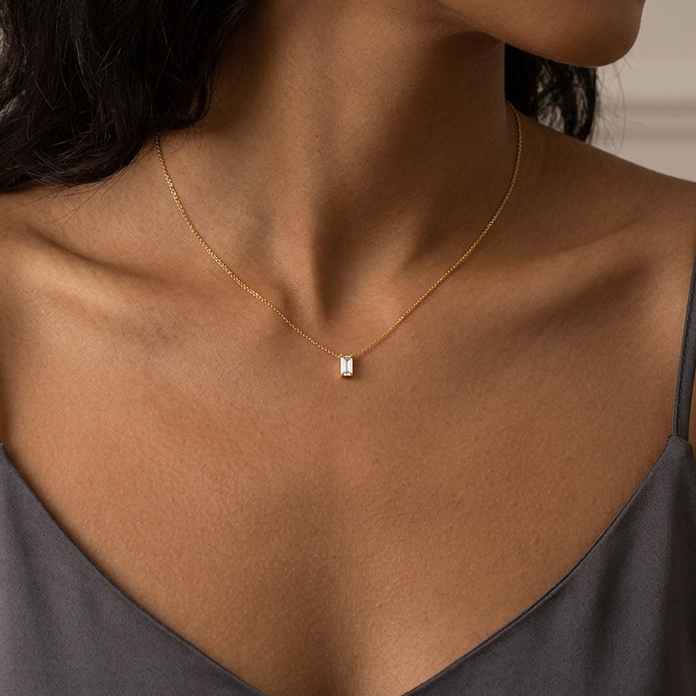 18K Gold Plated 925 Sterling Silver Baguette Necklace - Brielle