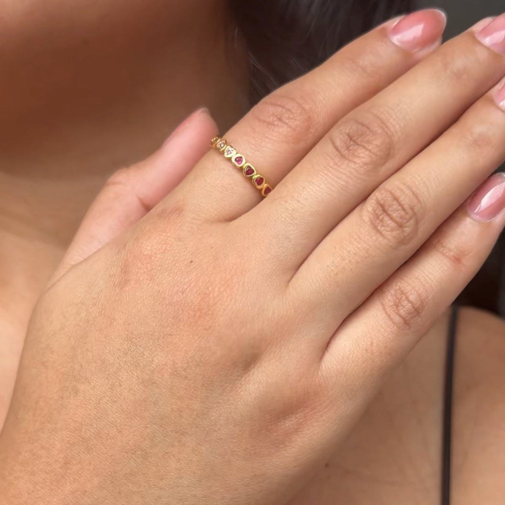 18K Gold Plated 925 Sterling Silver Tricolor Heart Ring - Roxanne