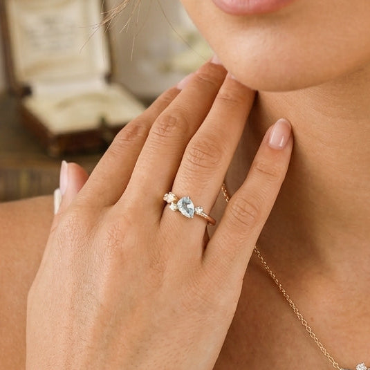 14K Gold Plated 925 Sterling Silver Aquamarine Ring - Sky