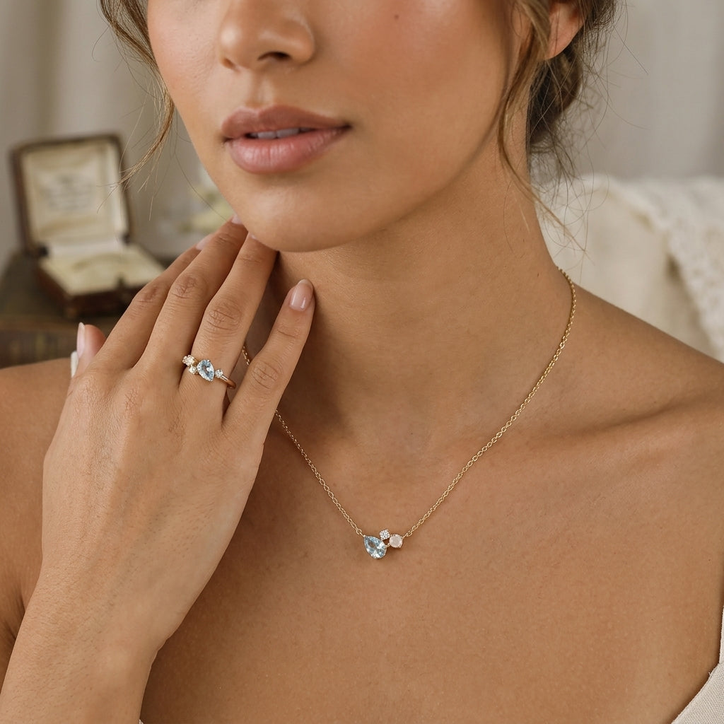 14K Gold Plated 925 Sterling Silver Aquamarine Ring - Sky