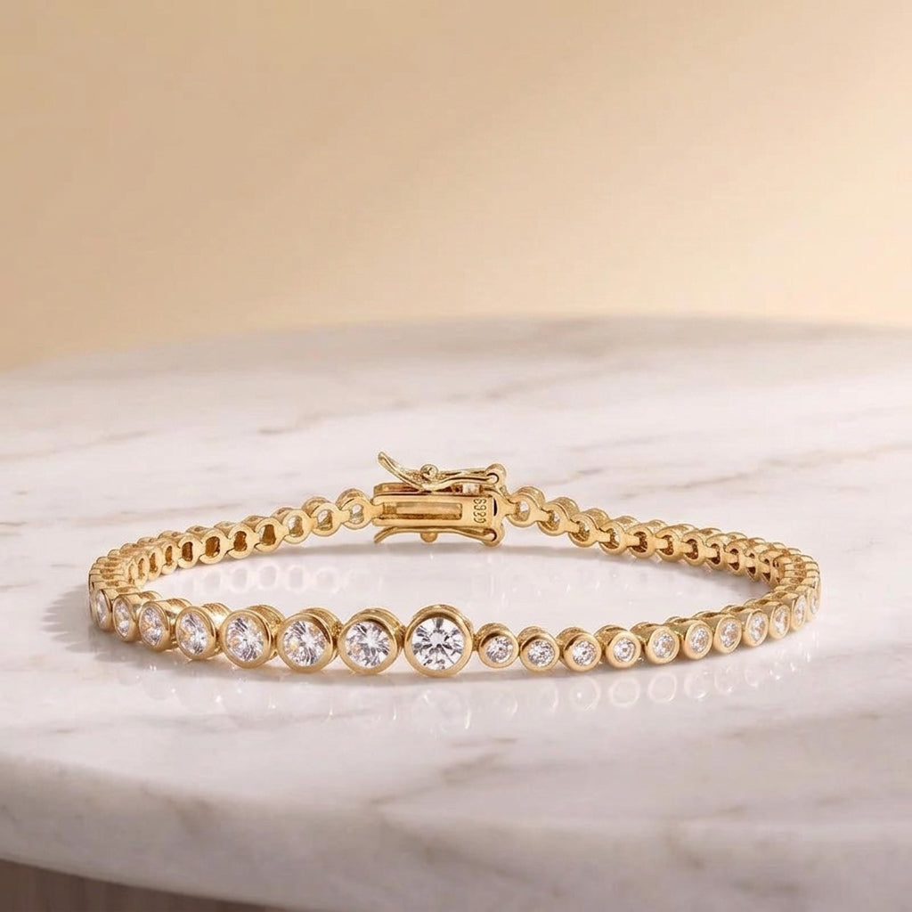 18K Gold Plated 925 Sterling Silver Tennis Bracelet - Elena