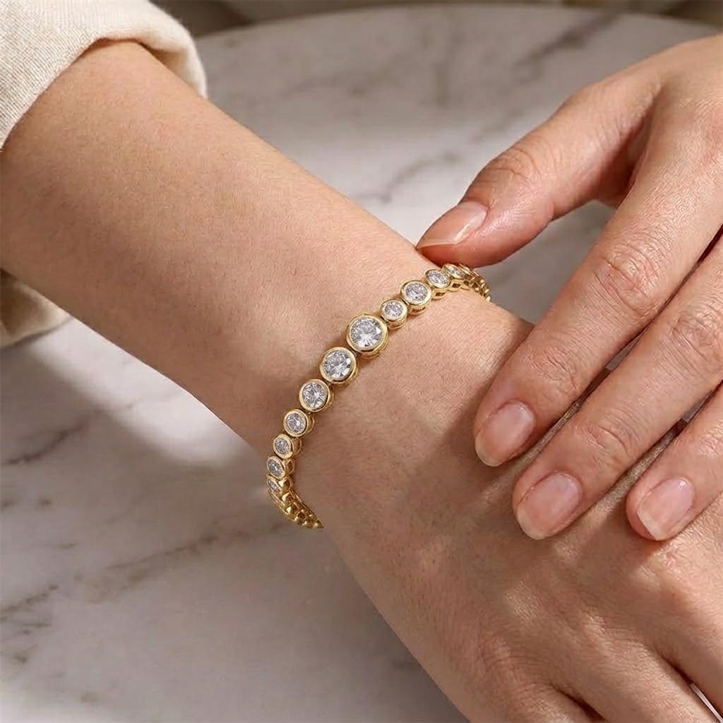 18K Gold Plated 925 Sterling Silver Tennis Bracelet - Elena