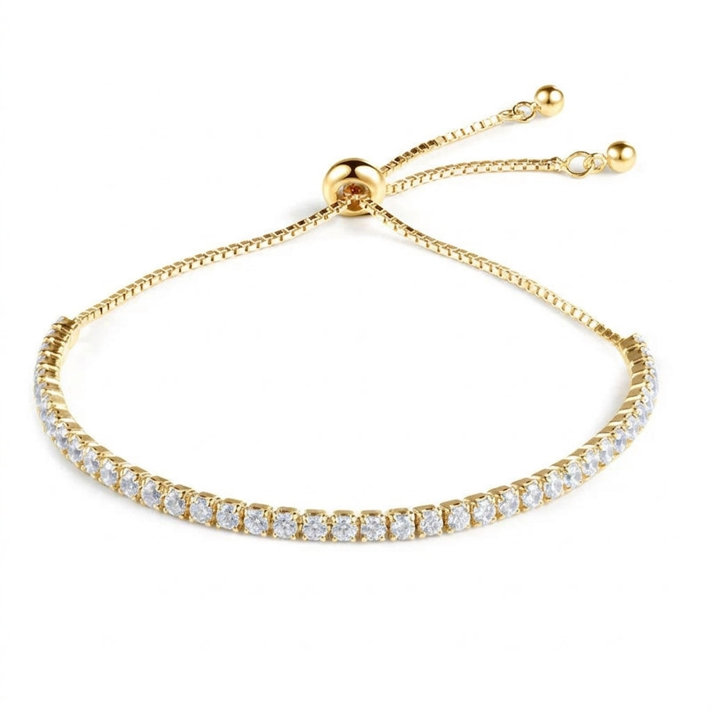 18K Gold Plated 925 Sterling Silver Tennis Bolo Bracelet - Isabella