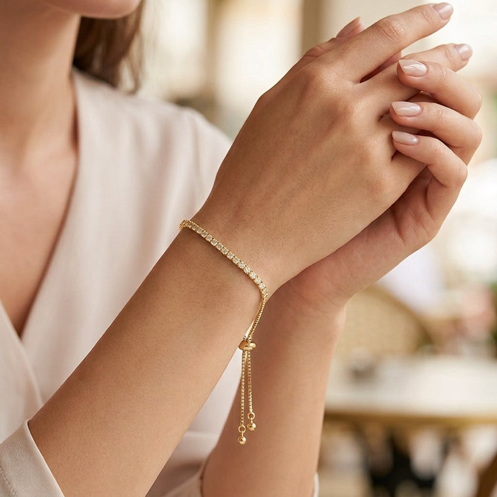 18K Gold Plated 925 Sterling Silver Tennis Bolo Bracelet - Isabella
