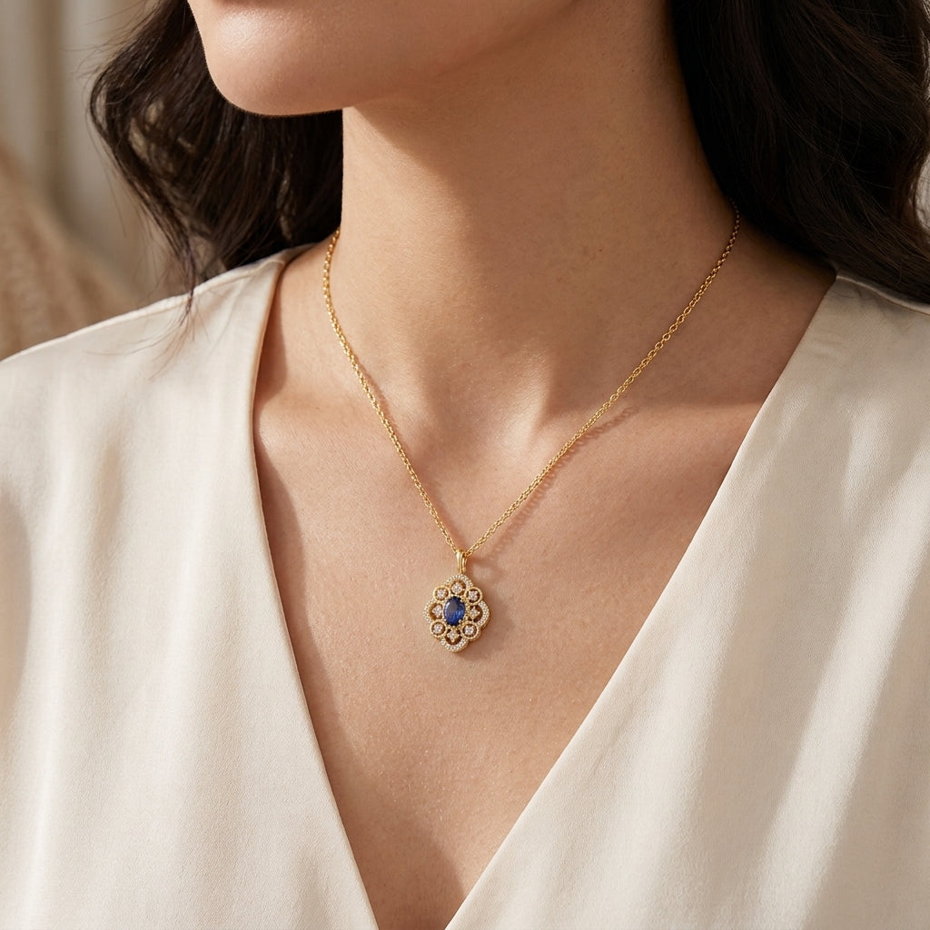 18K Gold Plated 925 Sterling Silver Lace Necklace - Victoria