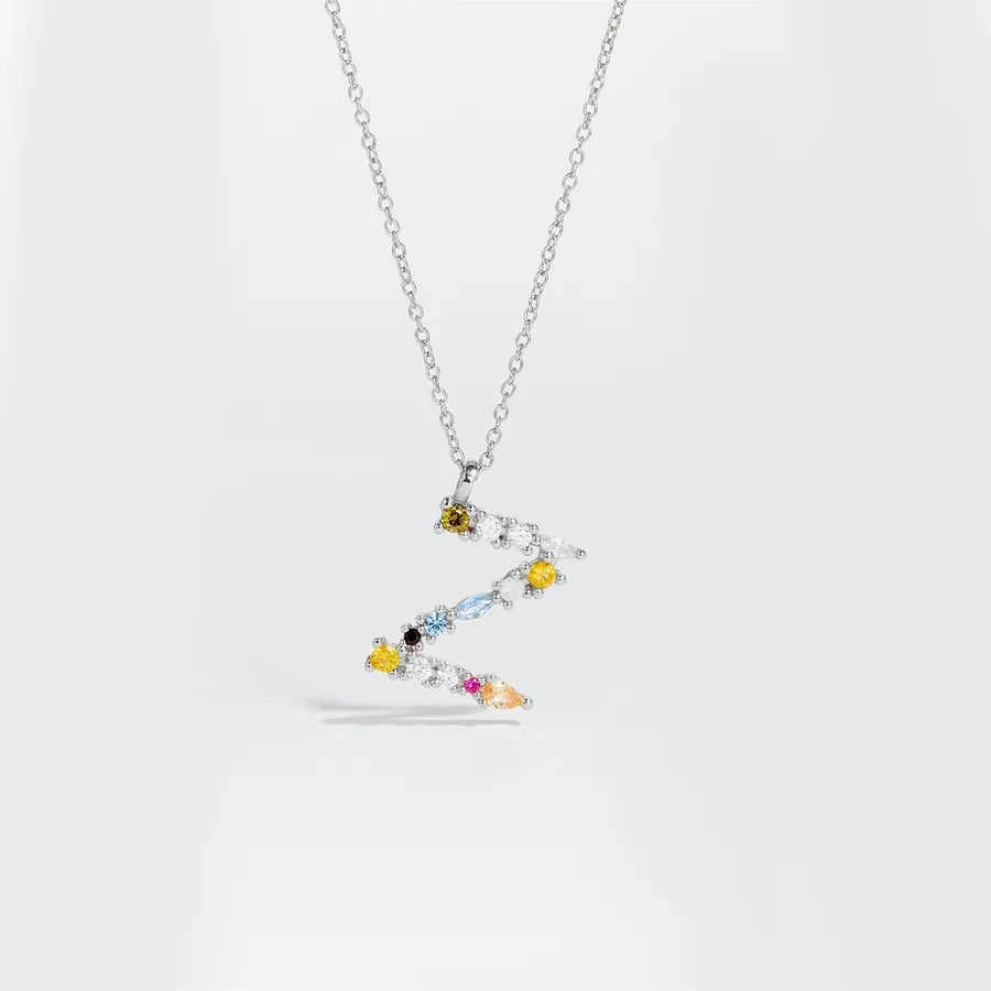 18K Gold Plated 925 Sterling Silver Multi-colored Initial Necklace - Merida