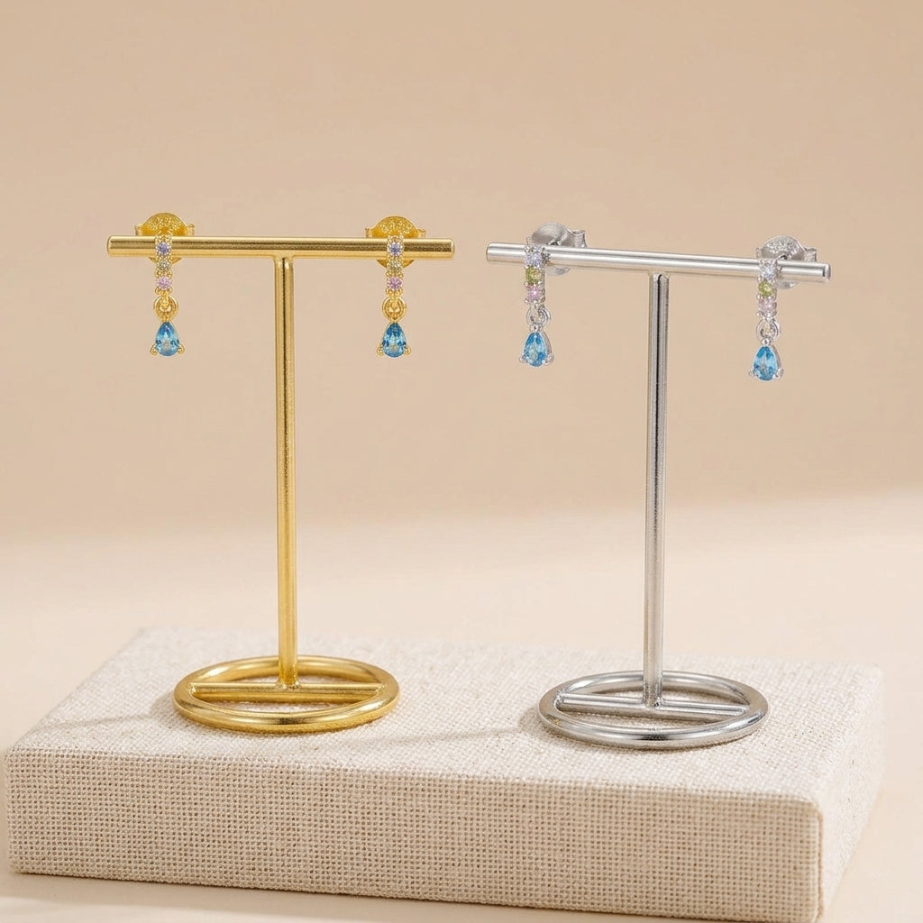 18K Gold Plated 925 Sterling Silver Blue Teardrop Earring - Colleen