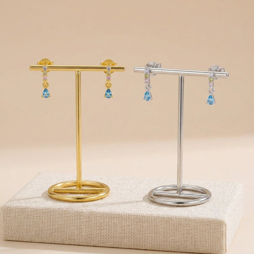 18K Gold Plated 925 Sterling Silver Blue Teardrop Earring - Colleen