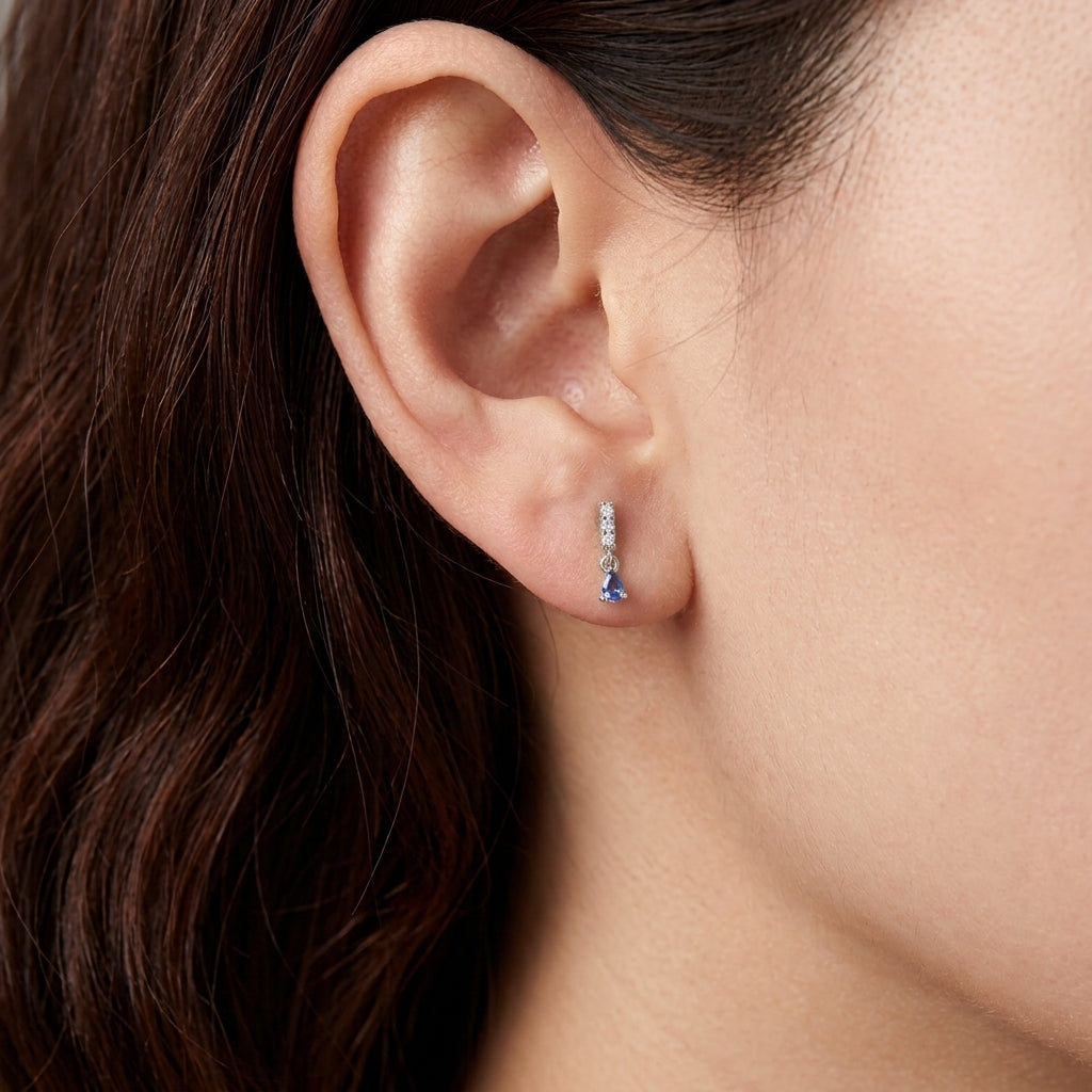 18K Gold Plated 925 Sterling Silver Blue Teardrop Earring - Colleen