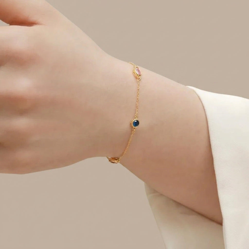18K Gold Plated 925 Sterling Silver Multi-colored Bracelet - Casey
