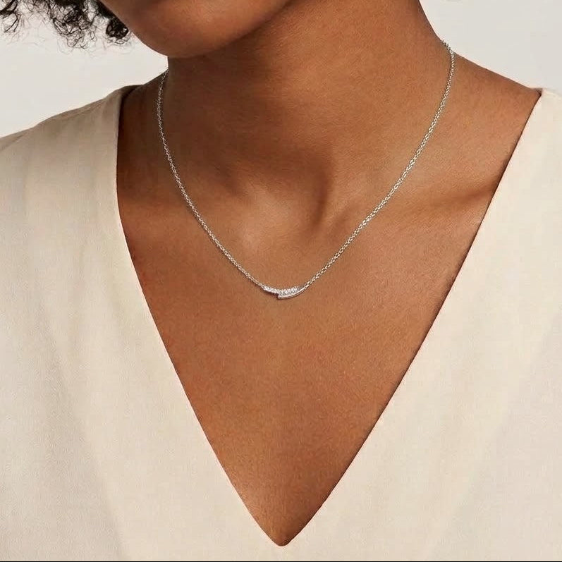 18K Gold Plated 925 Sterling Silver Curved Bar Necklace - Clara