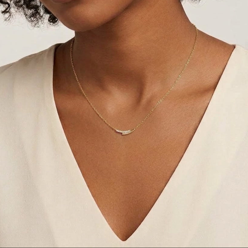 18K Gold Plated 925 Sterling Silver Curved Bar Necklace - Clara