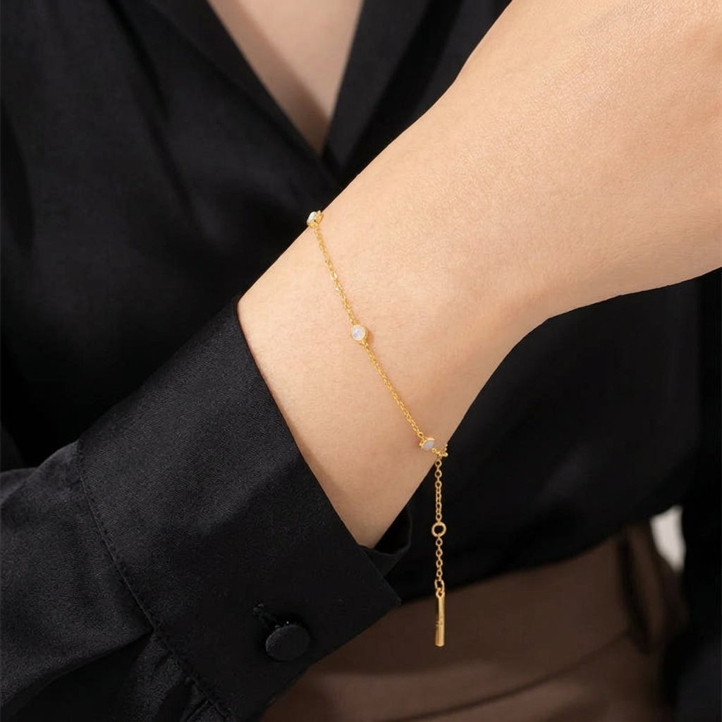 18K Gold Plated 925 Sterling Silver Stationary Bracelet - Amina