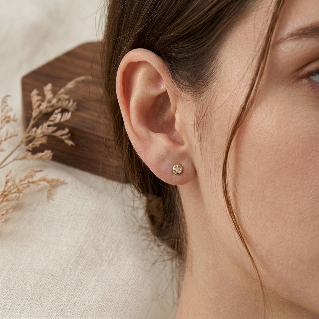 18K Gold Plated 925 Sterling Silver Heart Studs - Evelyn