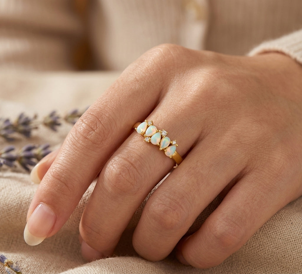 18K Gold Plated 925 Sterling Silver Pear-cut Cluster Ring - Kelly