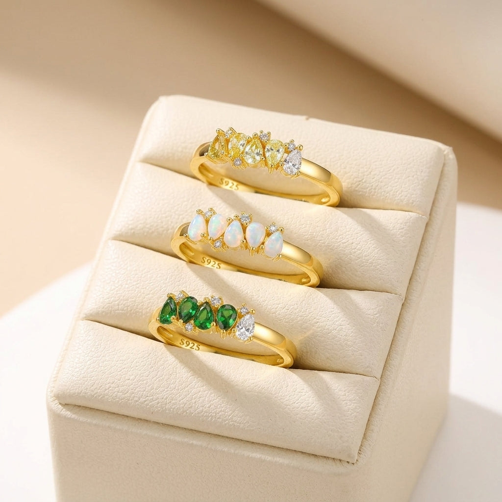 18K Gold Plated 925 Sterling Silver Pear-cut Cluster Ring - Kelly