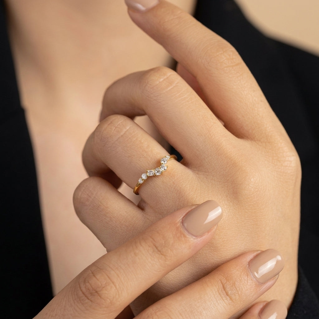 18K Gold Plated 925 Sterling Silver Irregular Chevron Ring - Anne