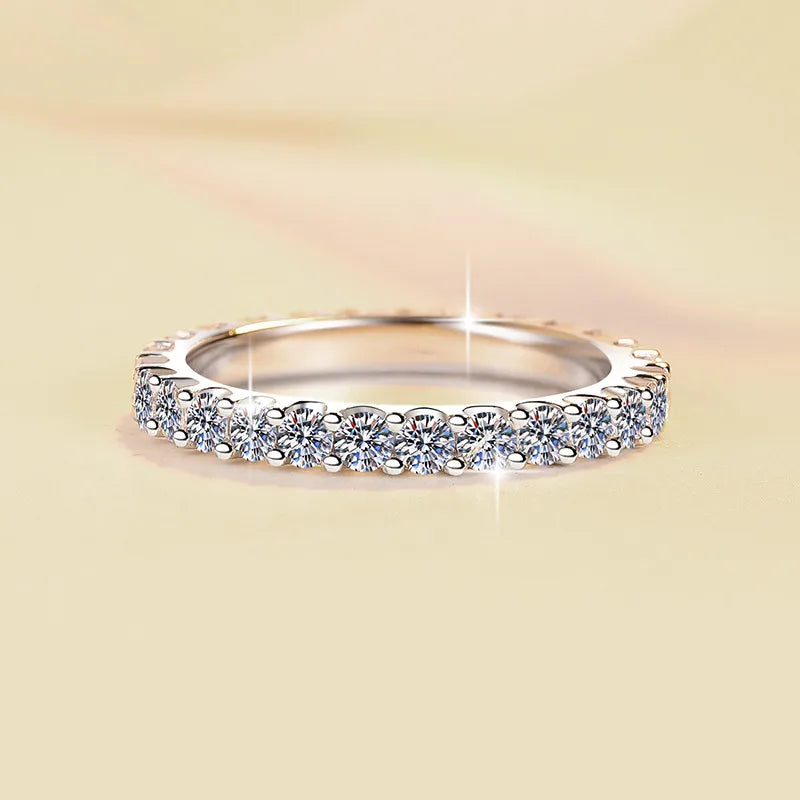 18K Gold Plated 925 Sterling Silver Eternity Band Moissanite Ring - Melinda