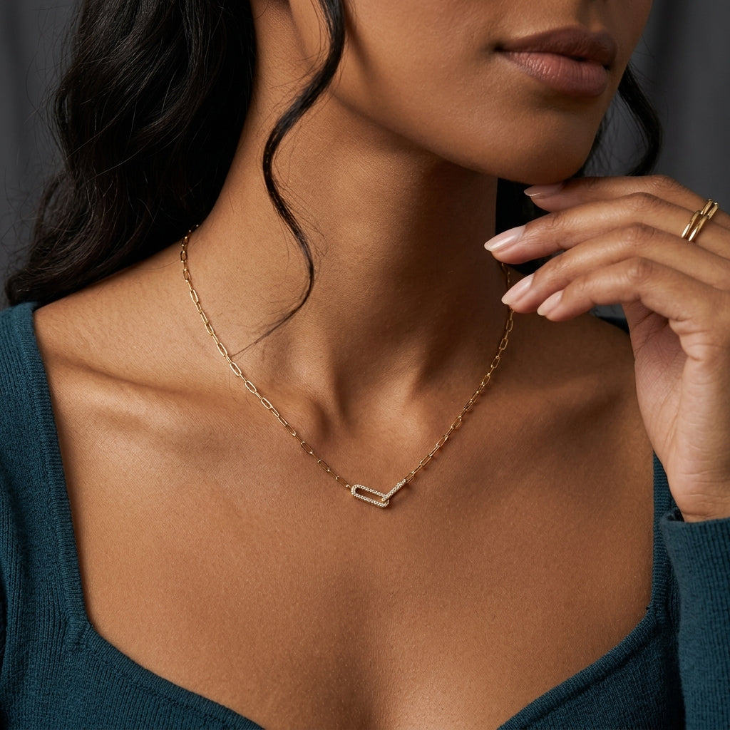 18K Gold Plated 925 Sterling Paperclip Neclace - Nikita