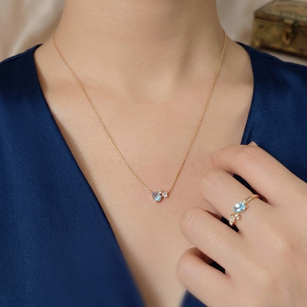 14K Gold Plated 925 Sterling Silver Aquamarine Necklace - Sky