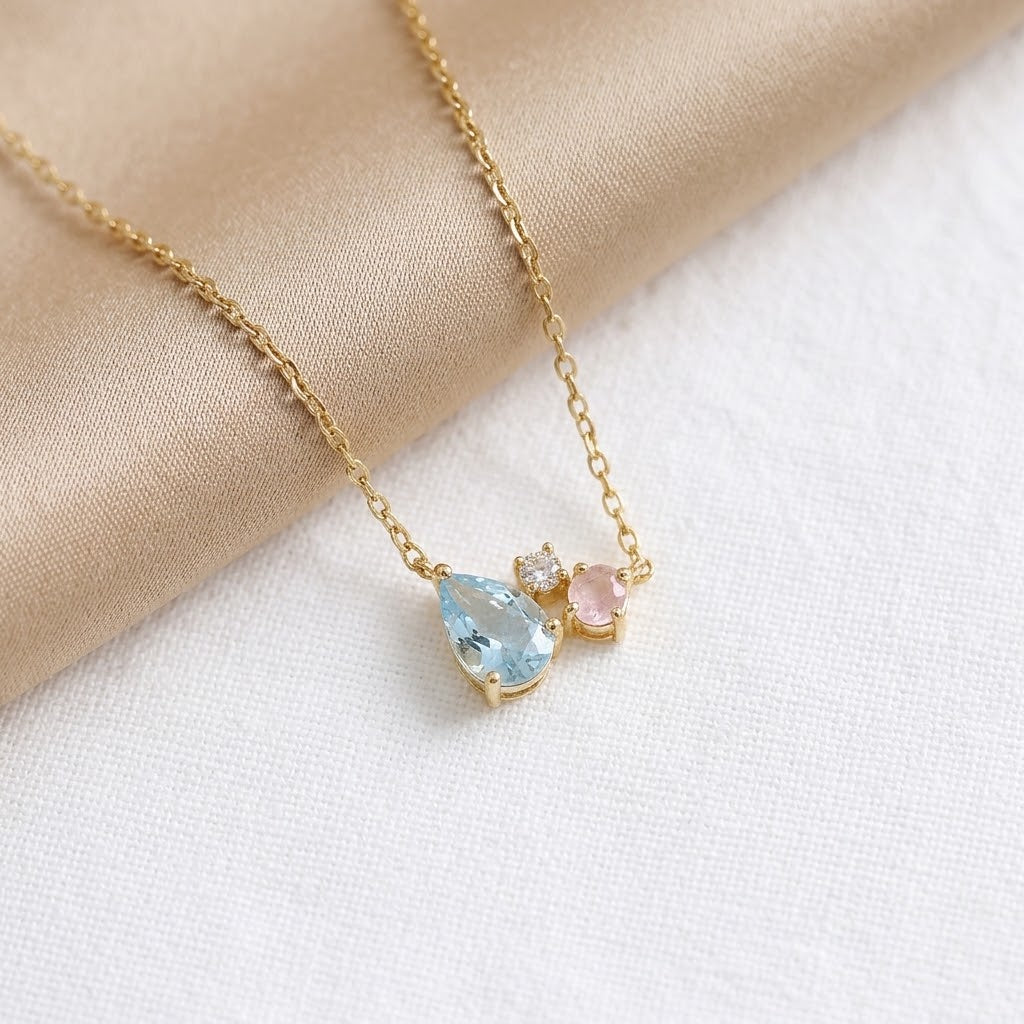 14K Gold Plated 925 Sterling Silver Aquamarine Necklace - Sky