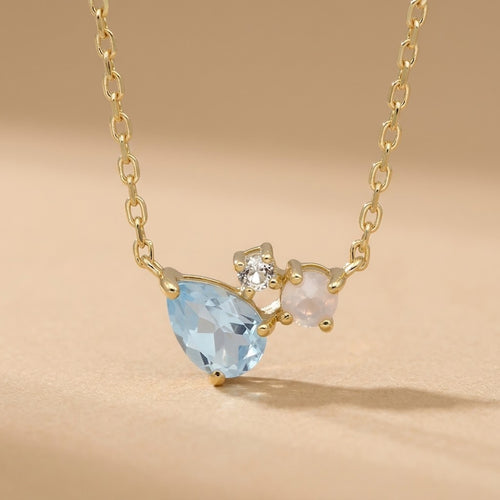 14K Gold Plated 925 Sterling Silver Aquamarine Necklace - Sky