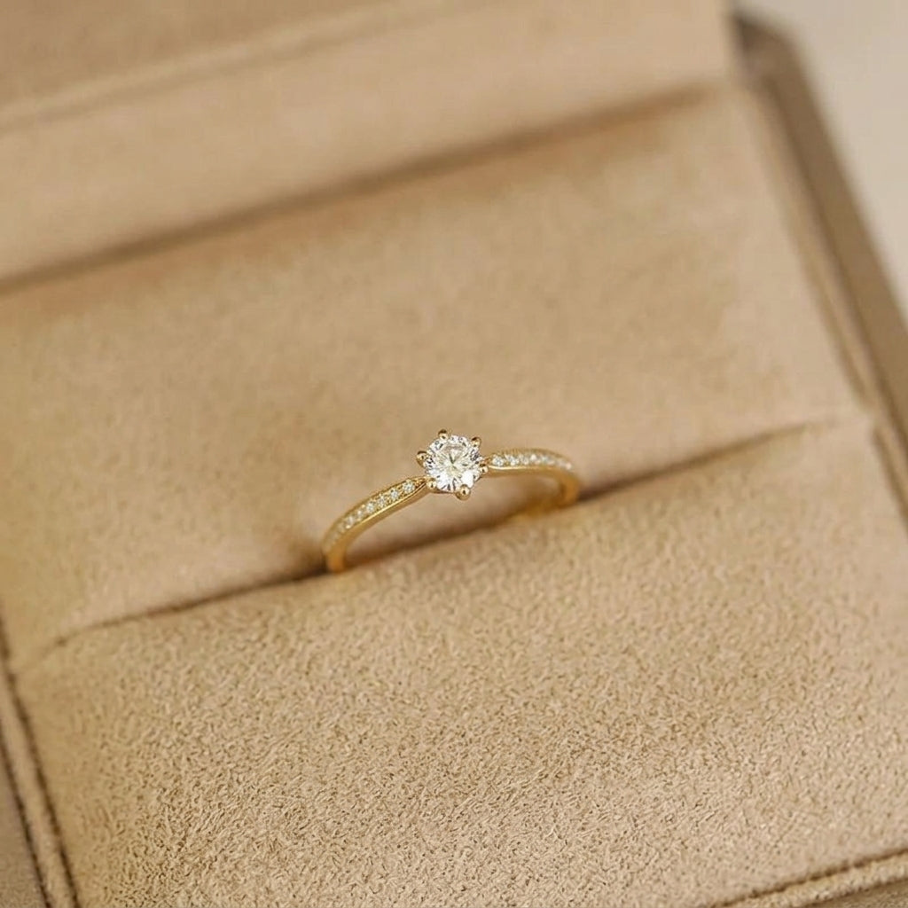 18K Gold Plated 925 Sterling Silver Solitaire Ring - Aura